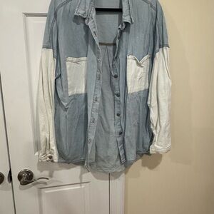Denim Button-Up Shirt with White Sleeves